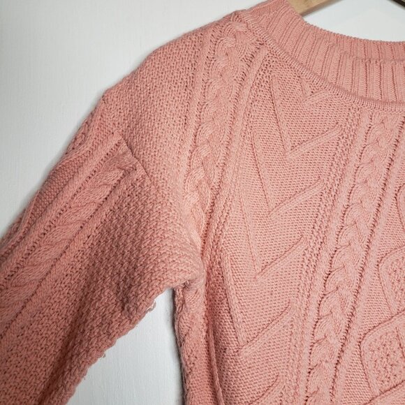 J.Crew Lonnie Cable Knit Wool Blend Tunic Sweater Pink XS Chunky‎ - Picture 2 of 8